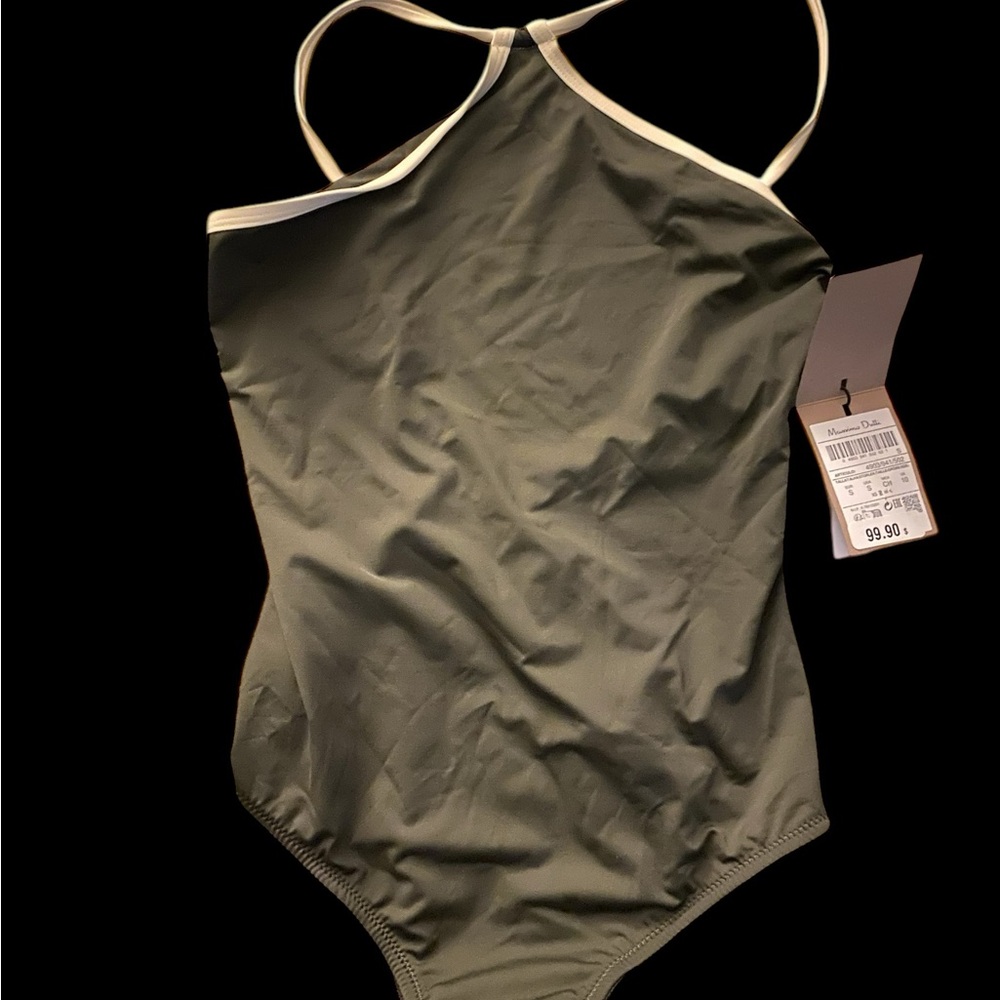 Massimo dutti contrast halter neck swim suit. Color moss . NWT